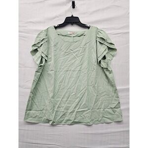 Kirundo Womens‎ XXL Sage Green Ruffle Tiered Short Sleeve Blouse Top New
